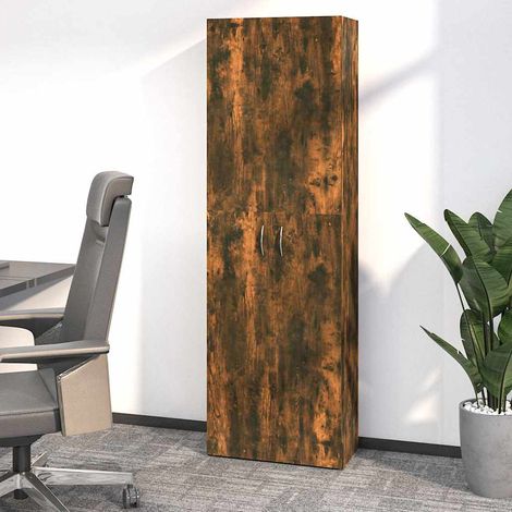 Armoire de bureau Meuble de Rangement - Style Contemporain Chêne fumé 60x32x190 cm Bois d'ingénierie BV913164 - BonneVie (1/5)