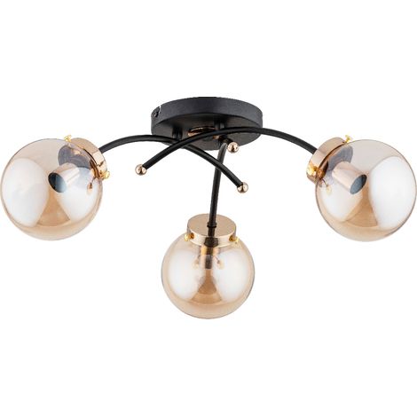 Plafonnier moderne noir 3xE14 globes ambre Natella (1/3)