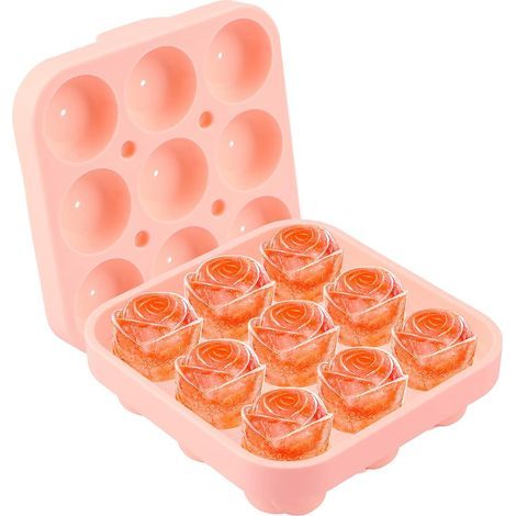 Silicone Ice Mold, 9 Cavities for Ice Cubes, Pink, Reusable, Cookie Cutters with Lid, BPA Free, Round Shape, for Ice Cubes, Alcohol, Cocktails, Whiskey (Pink)