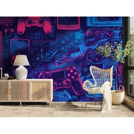 Papier peint gaming – Manettes rétro - 400 x 260 cm (1/2)