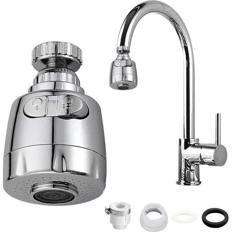 Kitchen faucet spray head with two modes, faucet aerator, replaceable faucet extension, suitable for bathroom/balcony/kitchen (silver, size: 7.5 x 2.2 cm) (1/5)