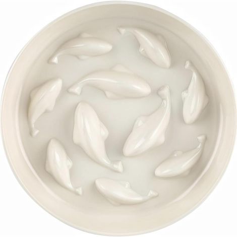 Distributeur de croquettes anti-glouton pour animaux de compagnie, en forme de poisson, lavable en machine (blanc) (1/5)