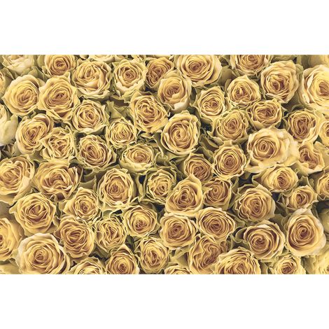 Papier peint panoramique floral jaune 3D | Tapisserie panoramique romantique fleurie motif rose | Papier peint panoramique cuisine & salon - 267 x 400 cm (4 pièces) (1/2)