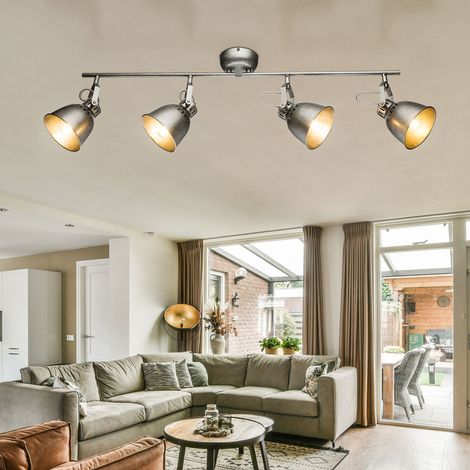 Lampada da soffitto faretto sala da pranzo plafoniera soggiorno lampada argento, faretto orientabile, 4x E14, LxLxH 83x11,5x21,6 cm