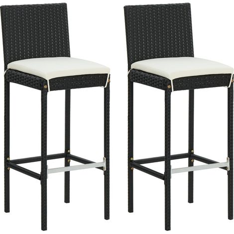Bar Stool Set of 2 Black Poly Rattan Counter Height Durable vidaXL (1/5)