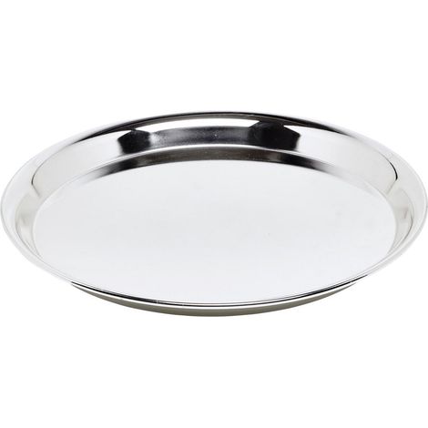 Plateau de Service Rond en Acier Inoxydable Argenté Poli Miroir Ø 34 cm - PANGIVO (1/5)