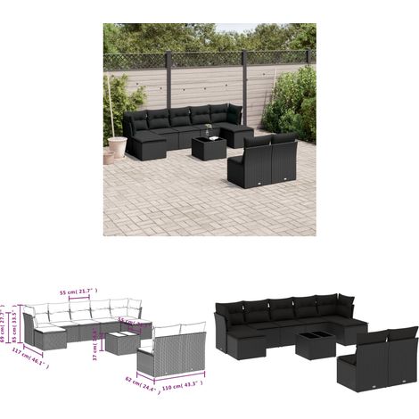 Salon de jardin 10 pcs avec coussins noir résine tressée - Ensemble Salon De Jardin - Mobilier De Jardin - Canapé D'extérieur - Résine Tressée - Rotin Synthétique - Home & Living (1/3)