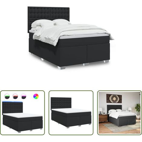 vidaXL Surmatelas - Sommier à lattes de lit avec matelas Noir 140x200 cm Similicuir (1/5)