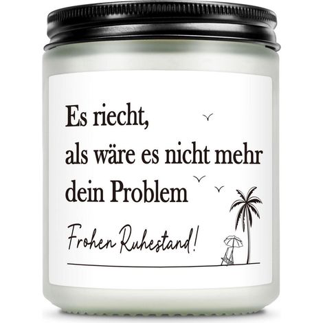 Duftkerze mit Spruch "Frohen Ruhestand" - Lavendel, Sojawachs, Geschenk für Rentner