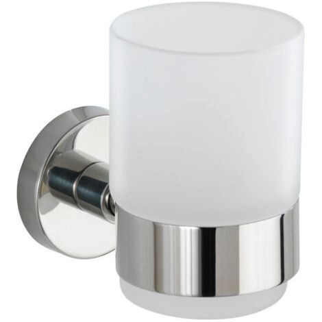 WENKO Zahnputzbecherhalter Uno Bosio Edelstahl matt, Silber glänzend, Edelstahl rostfrei glänzend , Glas satiniert