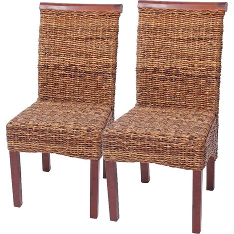 Juego de 2 sillas de comedor de diseño rústico con trenza de plátano 040000195