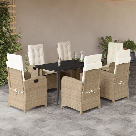 Teenpull – 7-tlg. Garten-Essgruppe mit Kissen Beige Poly Rattan (1/5)