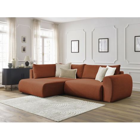 BOBOCHIC - Canapé d'angle L convertible coffre LUCIEN tissu lisse Angle gauche Orange (1/5)