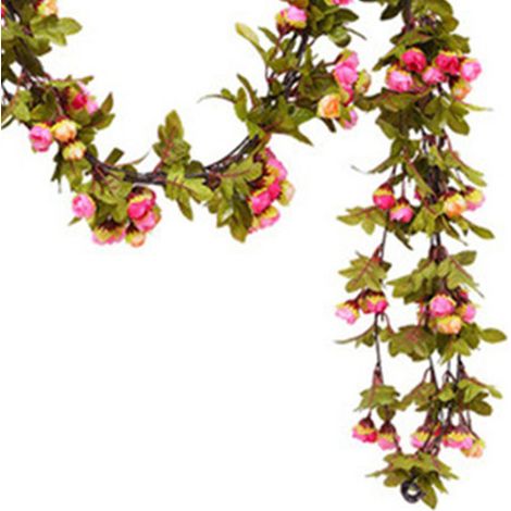 Guirnalda de rosas artificiales hecha de flores de seda, decoración colgante para el techo, rosas que florecen continuamente. (1/4)