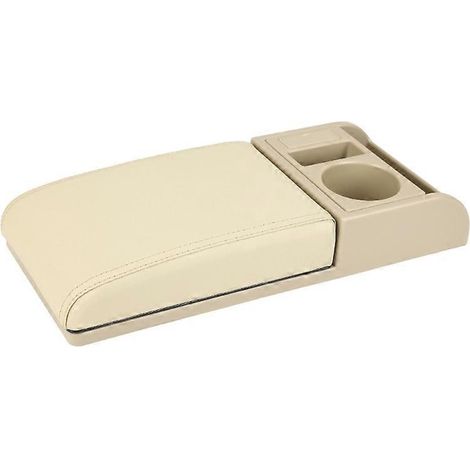 PU-Auto-Armlehnenkissen für SUV, Mittelkonsolenabdeckung mit Getränkehalter und Ablagefach – Beige, rechts