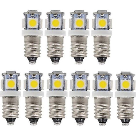 Filiyano-Lot de 10 ampoules LED E10 6V blanc froid 5SMD 0,5W 50lm blanc chaud (1/5)