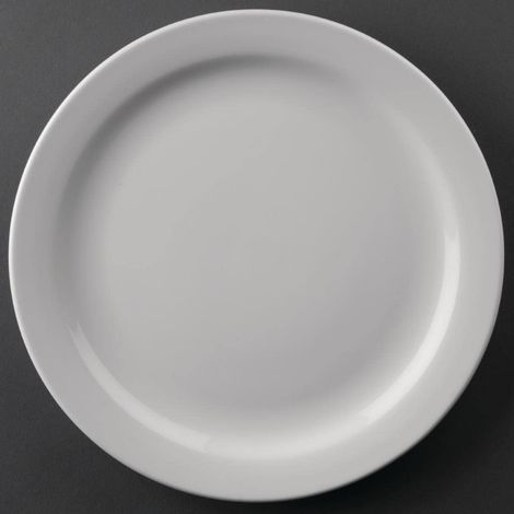 Assiette à bord étroit (Lot de 12), petite assiette plate à bord étroit 22,6 cm, blanc, porcelaine super vitrifiée, passe au micro ondes, CF363 (1/5)