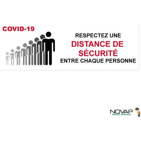 Panneau COVID19 Distance de sécurité - Blanc - spécial sol - 450x150 mm - 4007649