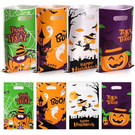 100Pcs Sachet Bonbon en Plastique, Sachets Halloween Imprimés à Fantôme, Citrouille, Araignée et Sorcière, Sacs de Cadeau, Pochette Bonbon pour Halloween Parties (1/5)