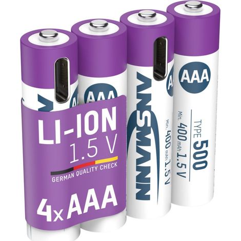 Batterie agli ioni di litio Micro AAA tipo 500 (min. 400 mAh) blister di carta da 4