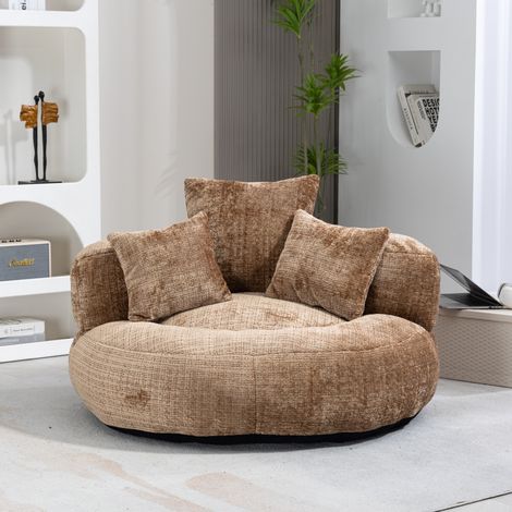 Sillón reclinable - con respaldo alto - con 3 cojines - resistente y cómodo - tapizado en chenille - café