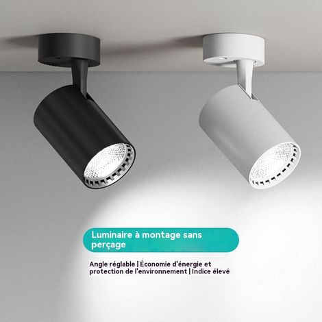 Spot de plafond LED à angle réglable, montage en surface, blanc, pour une utilisation à domicile et en salle d'exposition. (1/5)