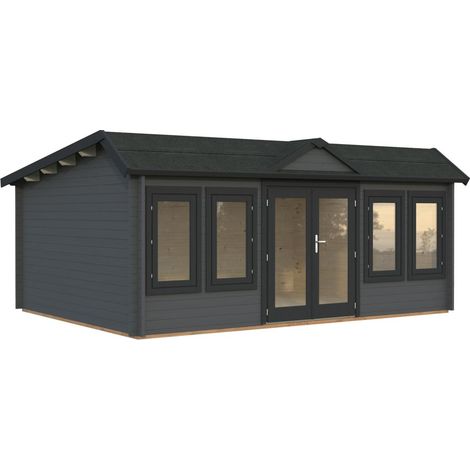 Abri de jardin en bois Claudia monopente 19,4 m2 Peint gris foncé + anthracite (1/5)