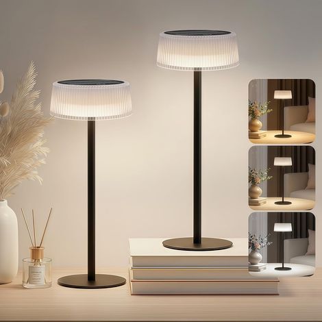 Set of 2 Wireless Solar Table Lamps, USB Rechargeable and Touch Control, 3 Color Temperatures and Adjustable Brightness, Modern Decoration for Indoor, Outdoor, Garden, Bedroom - IP65 (1/5)