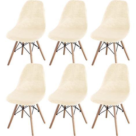 Set of 2/4/6 Mid-Century Modern Dining Chair Covers – Armless Chair Covers for Kitchen, Dining Room (Beige, Set of 6) (1/5)