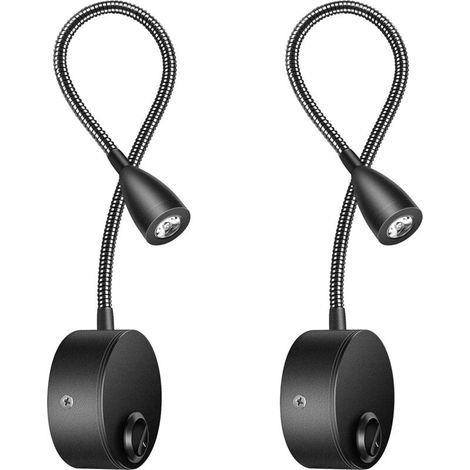 2-Pack Wall-Mounted Bedside Lamp, LED Gooseneck Reading Light, 3W, 3000K Warm White (1/5)