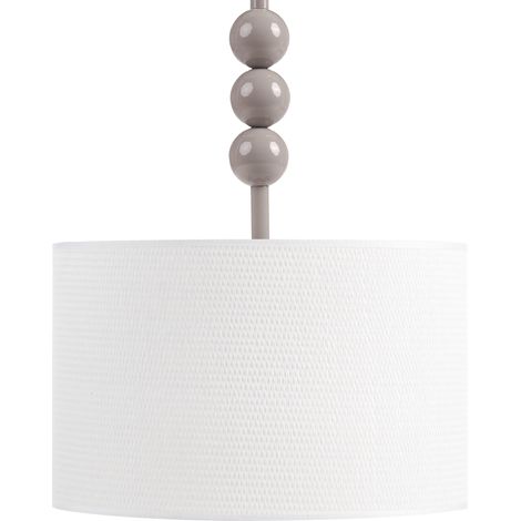 Lámpara colgante de metal con pantalla cilíndrica de tela estilo moderno de mediados de siglo beige Loky