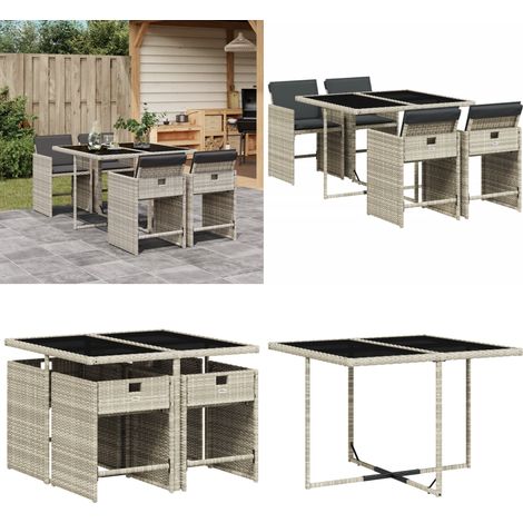 Ensemble à manger de jardin et coussins 5 pcs gris clair rotin - Salon De Jardin - Meuble De Jardin - Set Salon De Jardin - Résine Tressée - Mobilier Extérieur - Home & Living