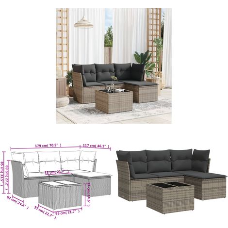 5-tlg. Garten-Sofagarnitur mit Kissen Grau Poly Rattan - Gartenmöbel Set - PE-Rattan Möbel - Outdoor Sofa - Esstisch - Lounge Garnitur - Home & Living (1/3)