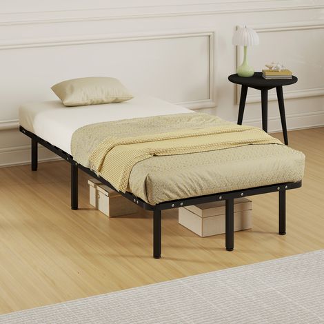 Estructura de cama individual de 90x190 cm con 28 listones, base de cama individual de madera con estructura de acero y espacio de almacenamiento inferior, para dormitorio, fácil montaje, altura 31 cm