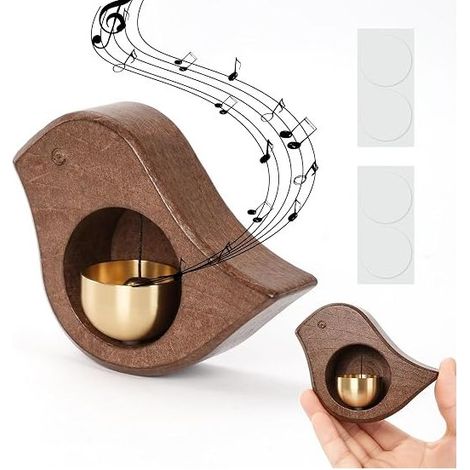 Shopkeeper's Doorbell, Wooden Magnetic Bird Doorbell with Brass Bell, Wireless Self-Adhesive Door Chime for Cafe, Shop, and Refrigerator Decoration (1/5)