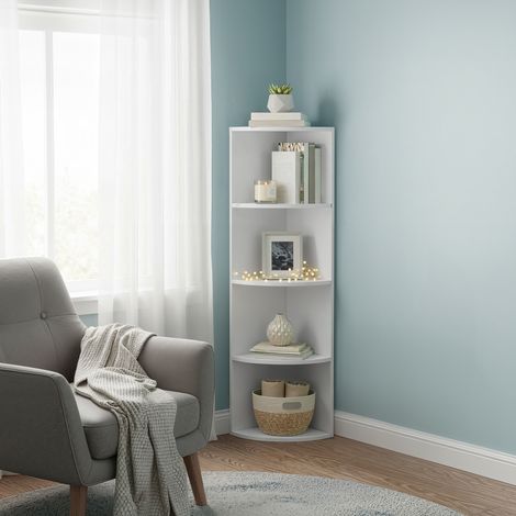 Étagère d'Angle Colonne de Rangement à 4 Niveaux en Bois pour Chambre 129,5 x 30 x 30 cm Blanche (1/5)