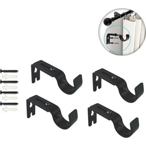 Supports de tringle à rideaux haut de gamme – Lot de 4 supports muraux réglables, supports de tringle à rideaux pour tringle de 2,5 cm (noir) (1/4)