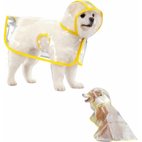 Transparenter Regenmantel für Hunde – transparenter Umhang – wie ein Regenmantel – Haustiere mit versteckter Riemenöffnung – verstellbarer Doppelverschluss – kleine Hunde (gelb) (1/3)