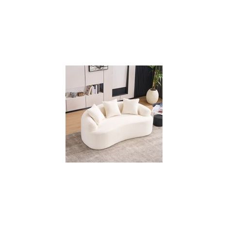 Canapé modulaire 2 places incurvé style contemporain - taille compacte, inclus 3 coussins décoratifs, idéal pour petits studios, appartements, sans montage nécessaire - Blanc cassé