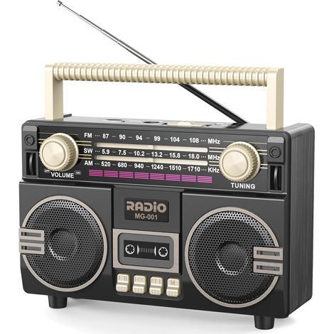 Tragbares AM/FM-Radio mit zwei Lautsprechern, USB-C-Ladefunktion, Retro-Radio, Transistorradio mit exzellentem Empfang, großer, benutzerfreundlicher Drehknopf, tragbares AM/FM-Radio für Senioren, Zuha (1/5)