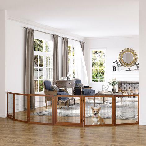 Barrière pliable pour chien, en pin, 432 x 36 x 70 cm, couleur café (1/5)
