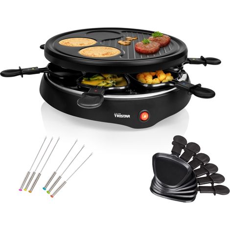 RACLETTE 6 Personen Tischgrill mit Gabeln, Grillplatte rund Crêpefläche 800W (1/5)