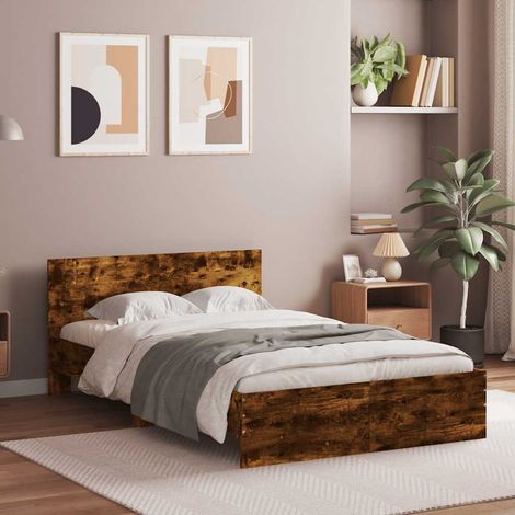Estructura de cama con cabecero roble ahumado 135x190 cm (1/5)