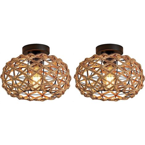Lot de 2 Plafonniers Rotin Tressé – Lampes Semi-Encastrées Style Bohème pour Intérieur (1/5)