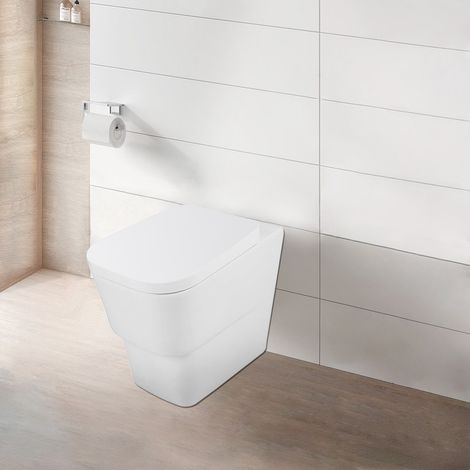 NRG Modern Bathroom Back to Wall Toilet Short Projection Pan Soft Closing UF Seat White (1/5)