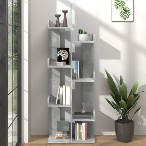 Bibliothèque, Étagère de Rangement, Meuble pour Dossier, Armoire de Rangement Gris béton 48x25,5x140 cm Aggloméré AXZ32191 (1/5)