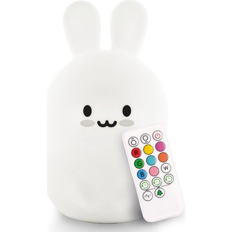 Veilleuse douce et moelleuse en forme de lapin pour enfants  Lampe en silicone avec commande tactile et télécommande  (1/4)