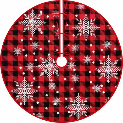 Jupe de sapin de Noël à carreaux et flocons de neige, en polyester peluche court, 120 cm, décoration de Noël pour la maison 90 cm - 4 (1/5)