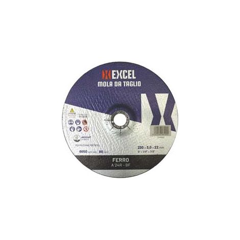 DISCHI DA TAGLIO CENTRO DEPRESSO PER FERRO Ø MM.230- - ø mm.230x3,0 foro 22,2 da taglio per ferro - 10 pezzi EXCEL