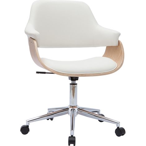 Design-Bürostuhl in Weiß mit hellem Holz HANSEN (1/5)